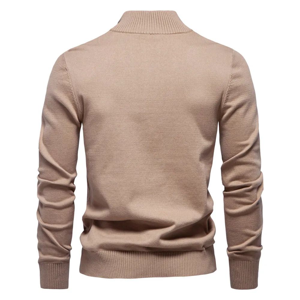 Winter Mock Neck Cotton Pullover Knit Business Strip Ribbed Turtleneck Sweaters for Men | SW155