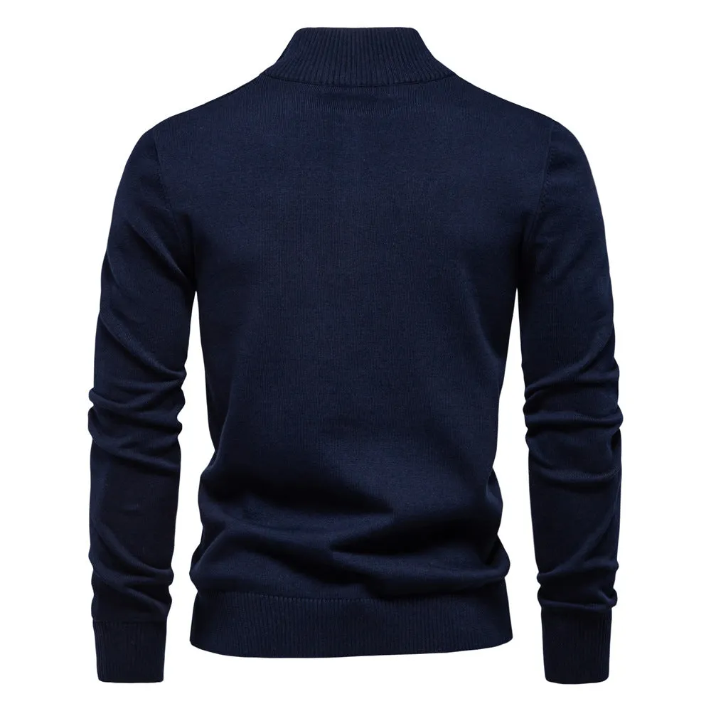 Winter Mock Neck Cotton Pullover Knit Business Strip Ribbed Turtleneck Sweaters for Men | SW155