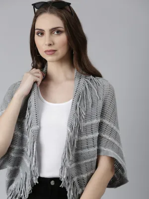 Women Grey Self Design Poncho