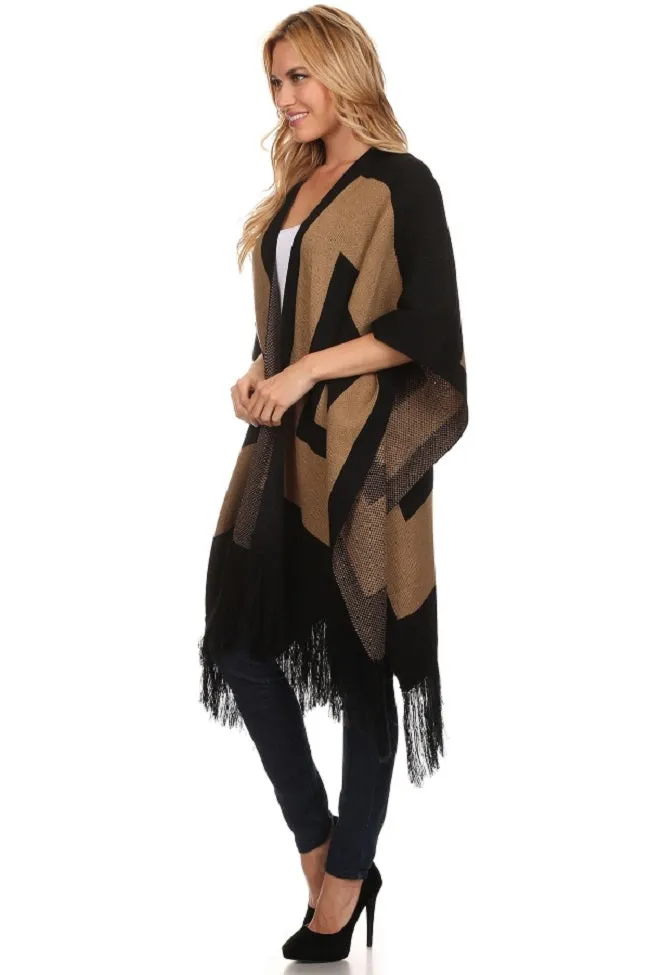 Women's Black/Brown Heavyweight Wrap Poncho Cape One Size Fits Most