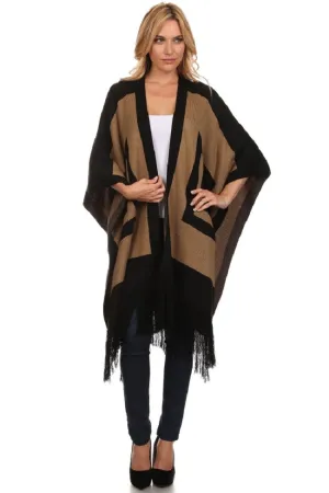 Women's Black/Brown Heavyweight Wrap Poncho Cape One Size Fits Most