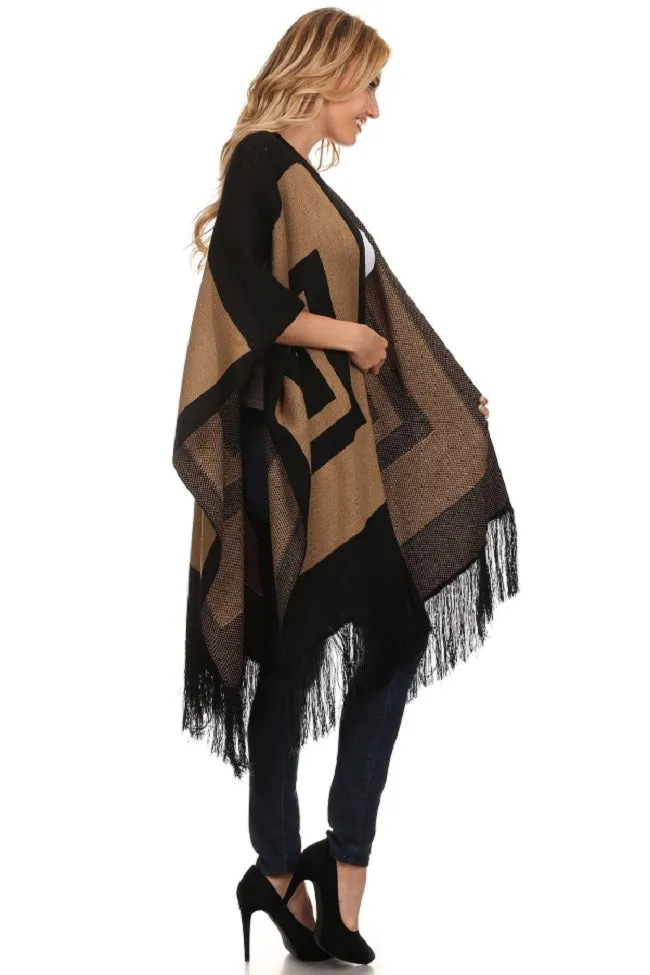 Women's Black/Brown Heavyweight Wrap Poncho Cape One Size Fits Most