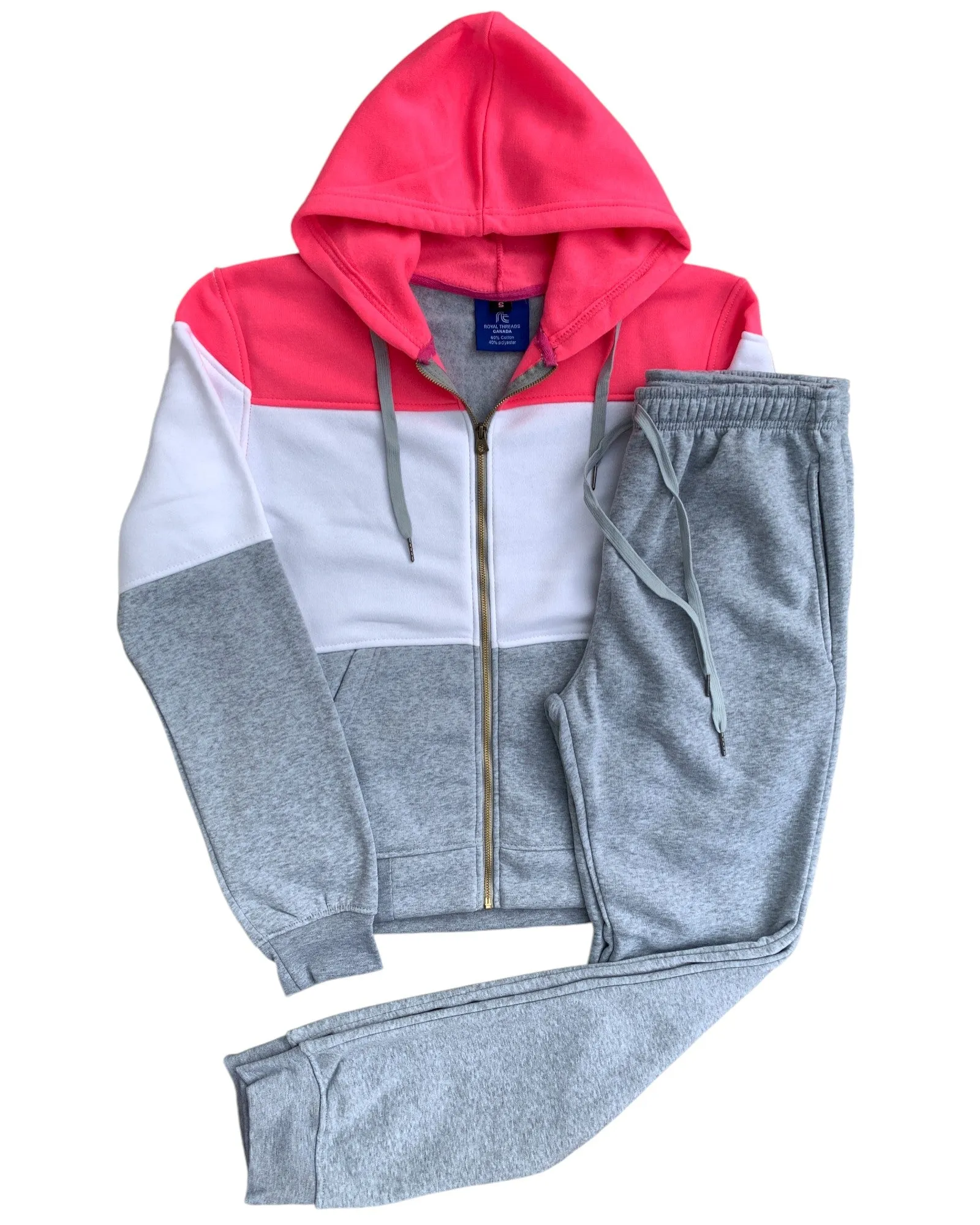 Women's ColorBlock Fleece SweatJacket and Jogger Sweatpants 2-Piece Fleece Suit