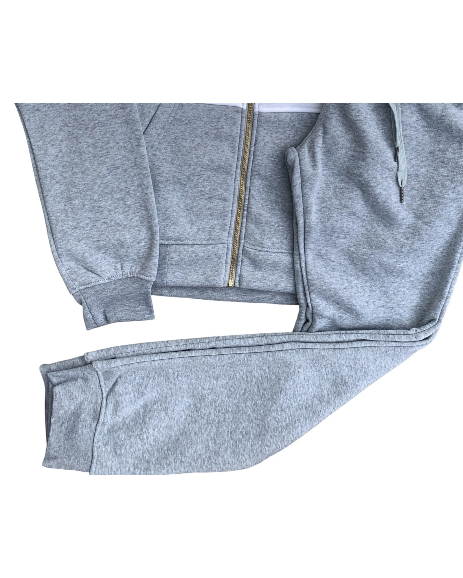 Women's ColorBlock Fleece SweatJacket and Jogger Sweatpants 2-Piece Fleece Suit