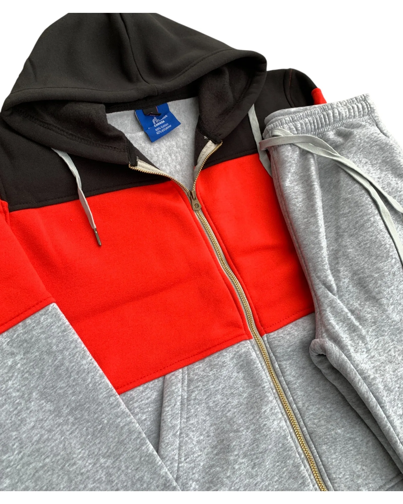 Women's ColorBlock Fleece SweatJacket and Jogger Sweatpants 2-Piece Fleece Suit