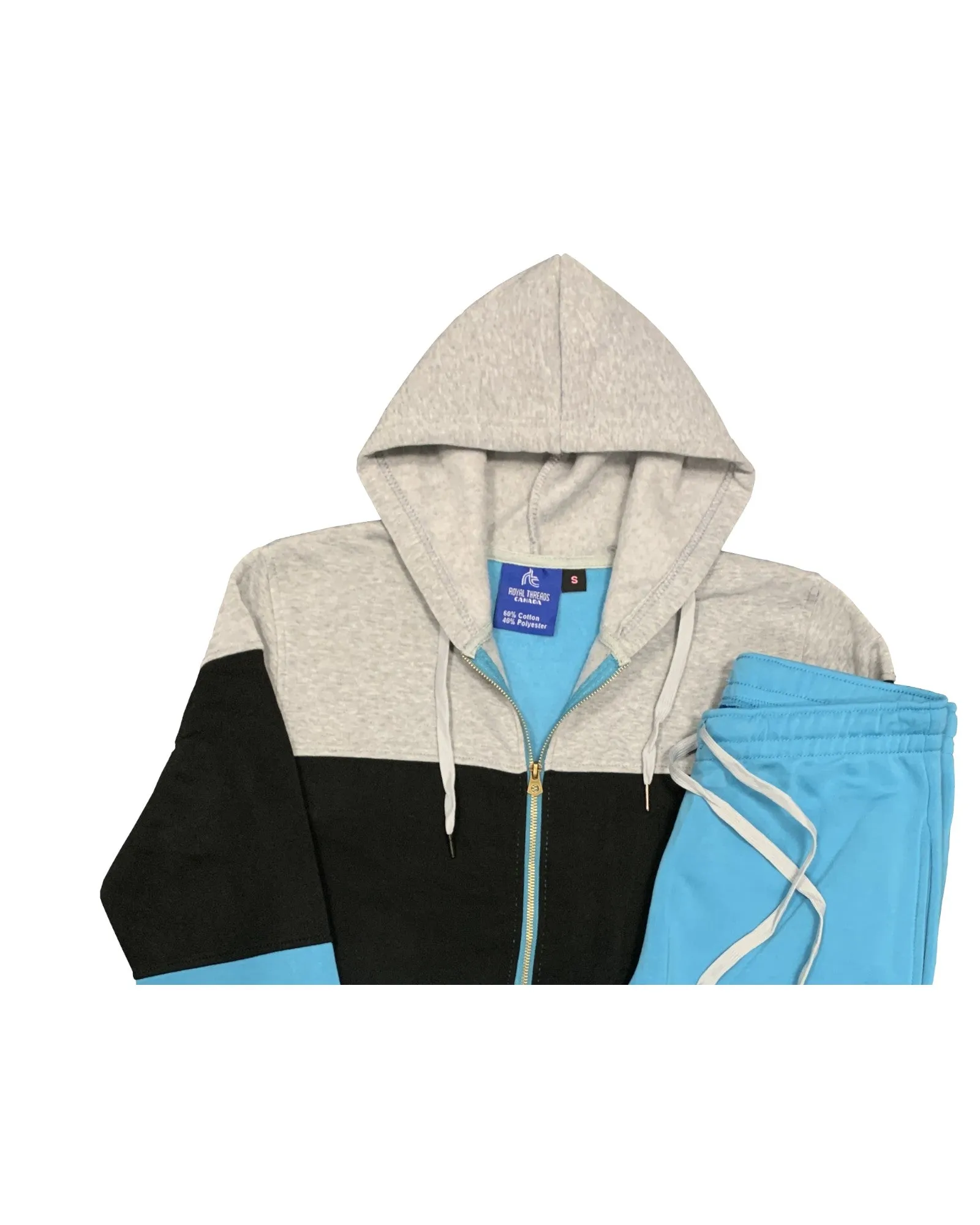 Women's ColorBlock Fleece SweatJacket and Jogger Sweatpants 2-Piece Fleece Suit