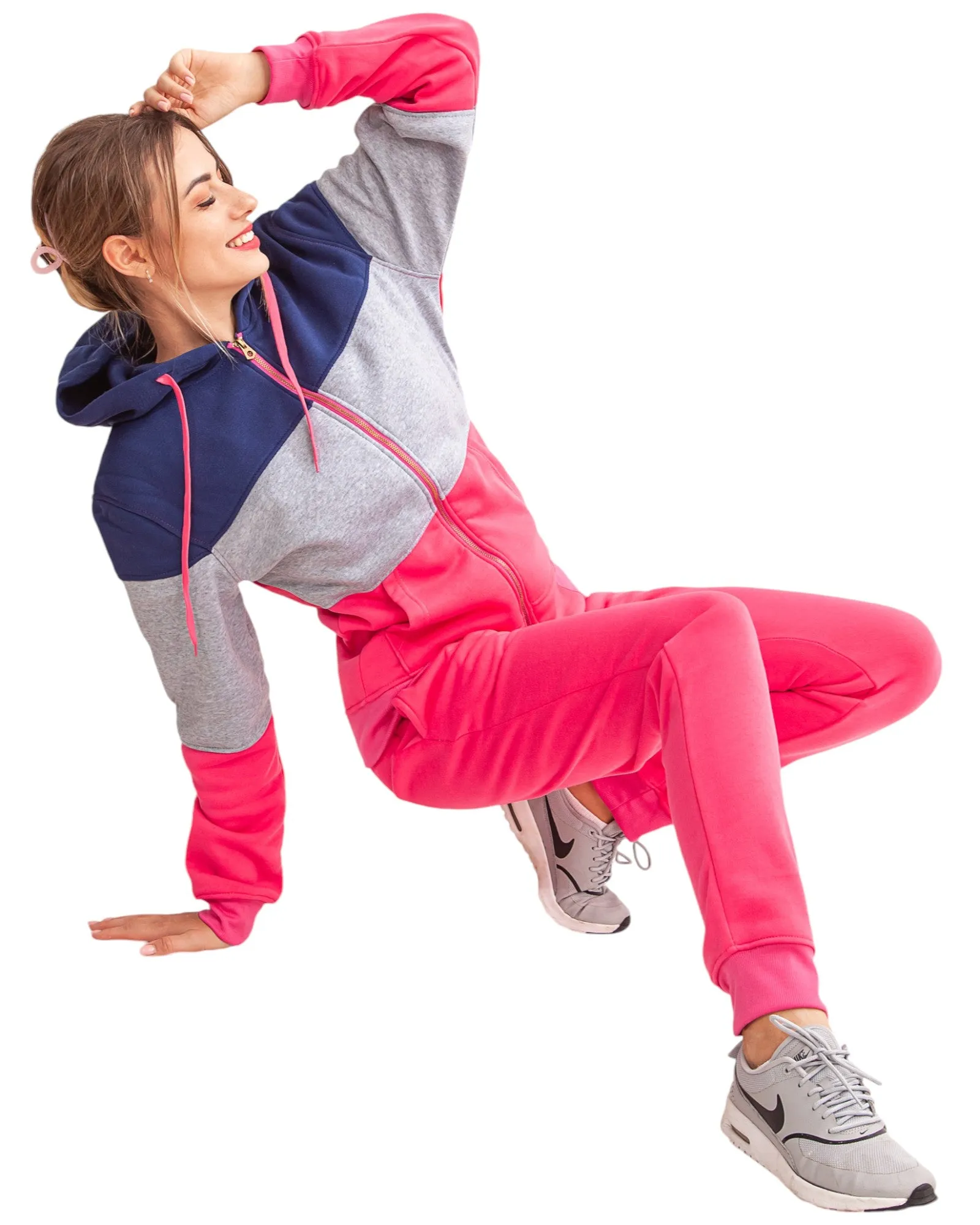 Women's ColorBlock Fleece SweatJacket and Jogger Sweatpants 2-Piece Fleece Suit