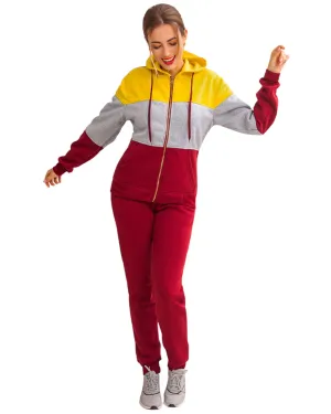 Women's ColorBlock Fleece SweatJacket and Jogger Sweatpants 2-Piece Fleece Suit