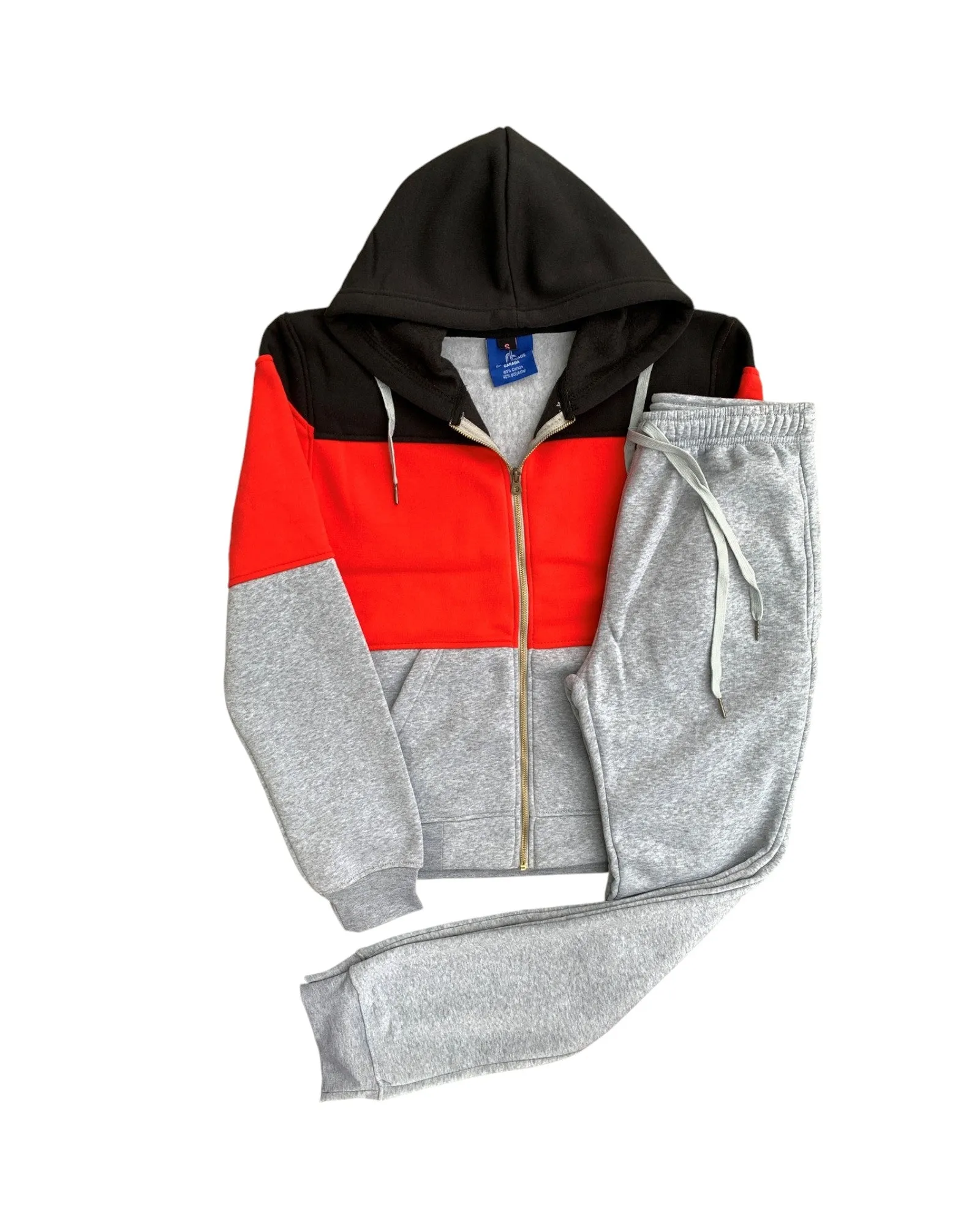 Women's ColorBlock Fleece SweatJacket and Jogger Sweatpants 2-Piece Fleece Suit