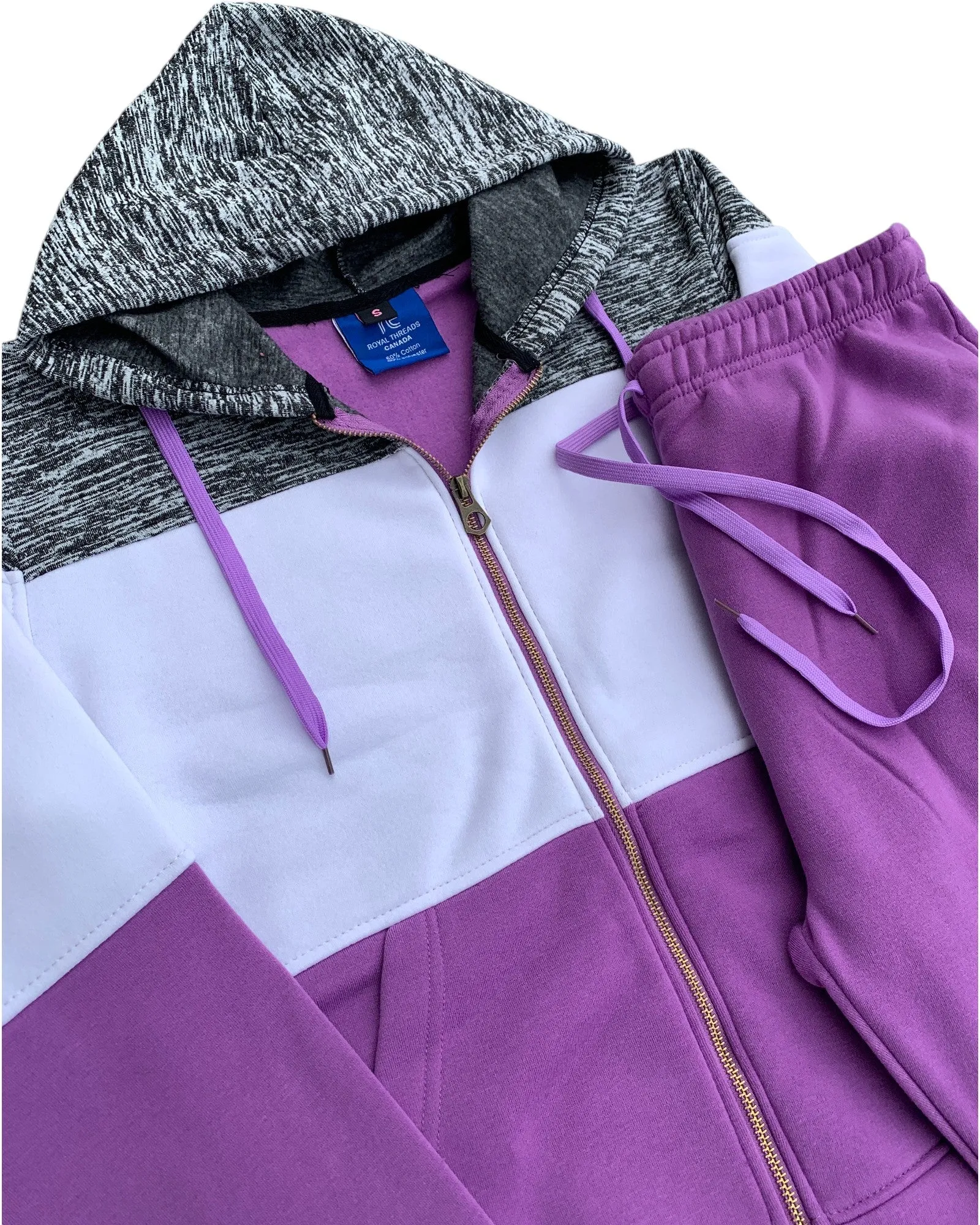 Women's ColorBlock Fleece SweatJacket and Jogger Sweatpants 2-Piece Fleece Suit