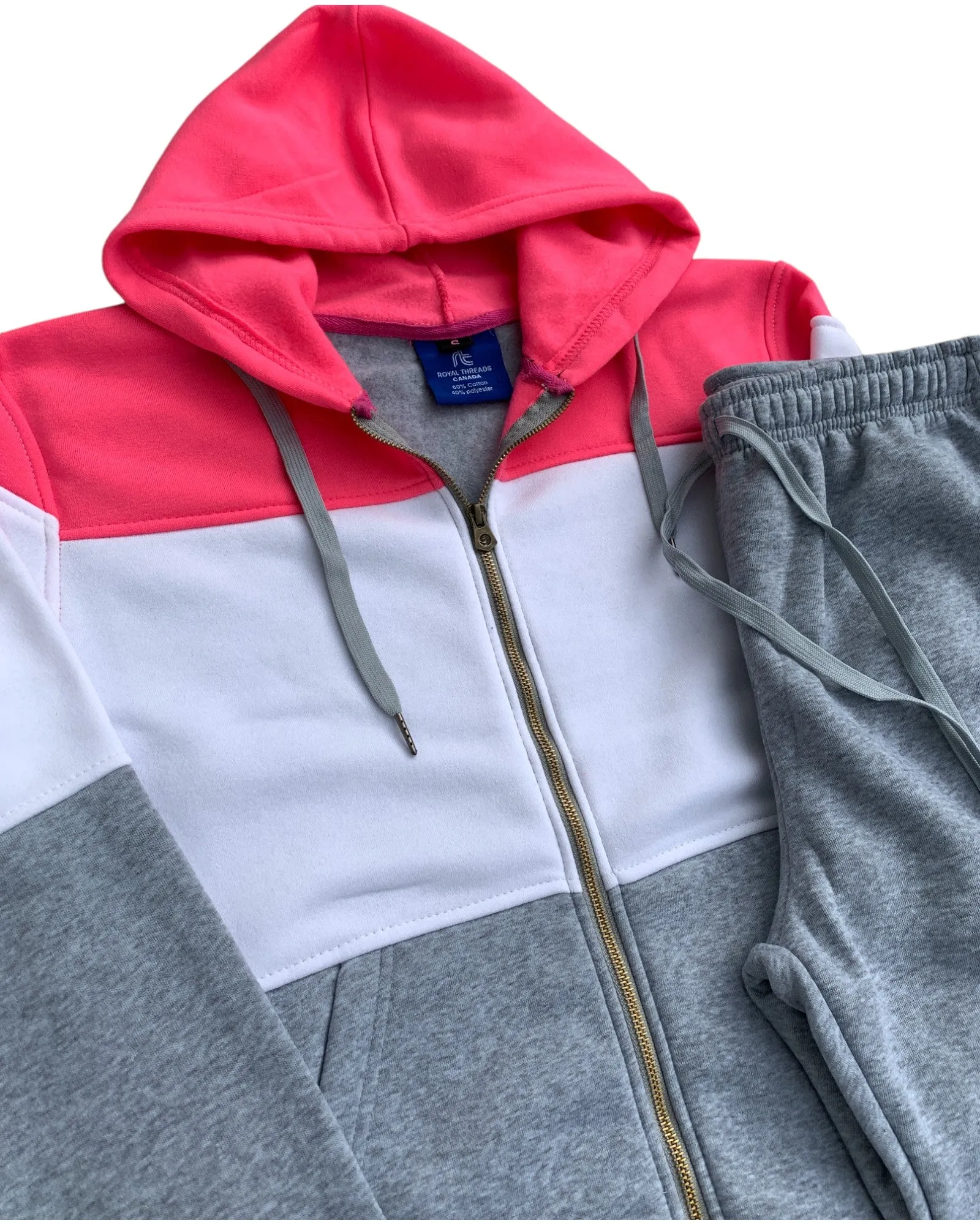 Women's ColorBlock Fleece SweatJacket and Jogger Sweatpants 2-Piece Fleece Suit