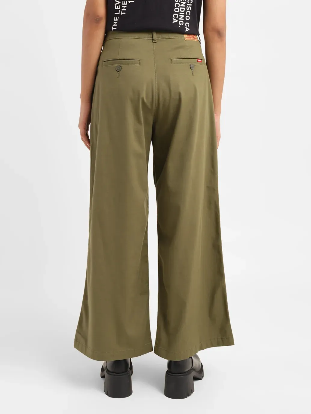 Women's High Rise Olive Loose Fit Trousers