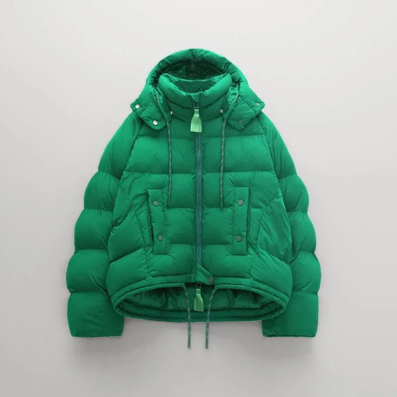 Women's Simple Green Puffer Jacket