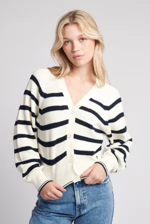 Womens Stripe Cropped Rib Cardigan in Egret