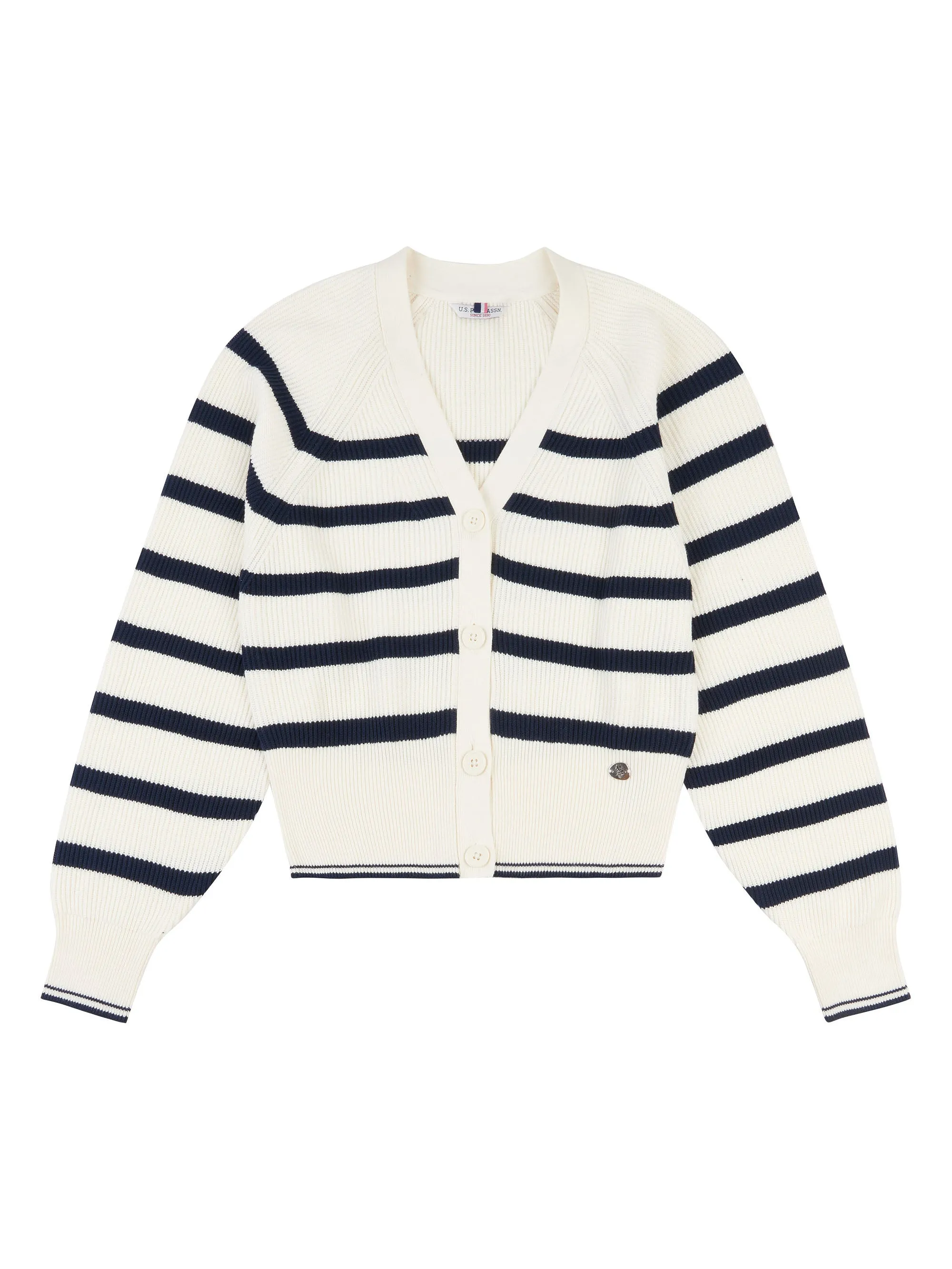 Womens Stripe Cropped Rib Cardigan in Egret