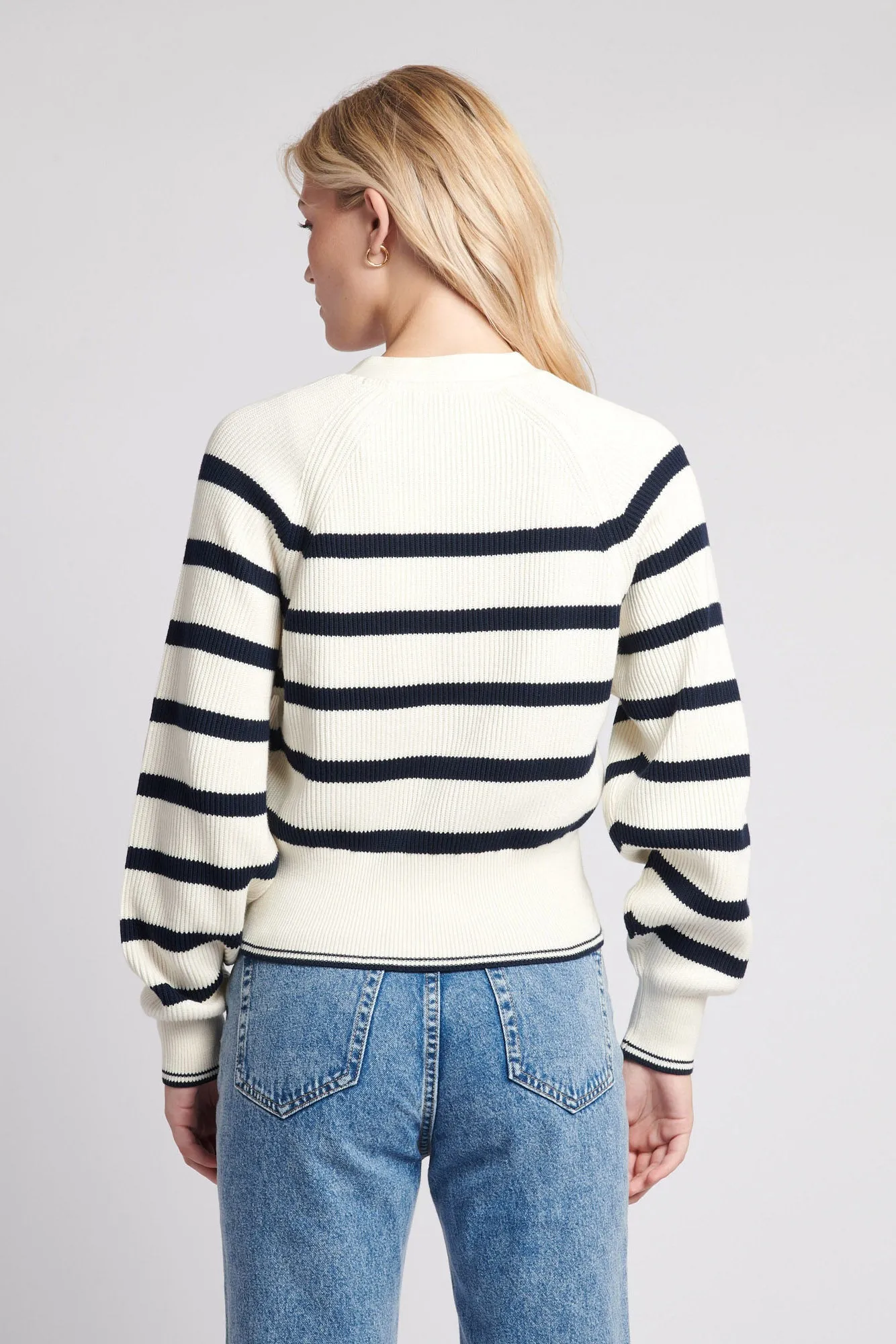 Womens Stripe Cropped Rib Cardigan in Egret