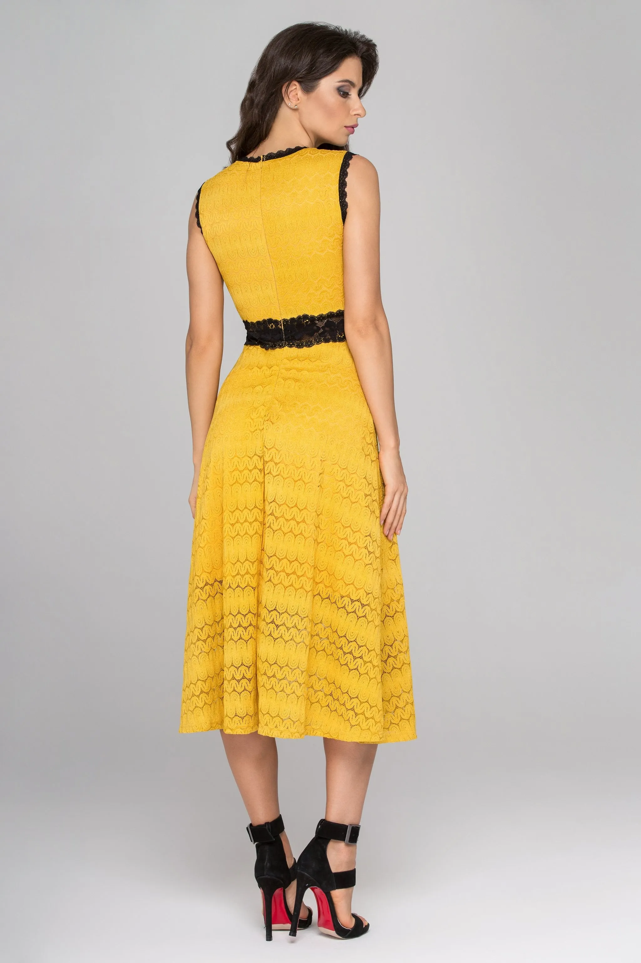 Yellow and Black Lace Midi dress