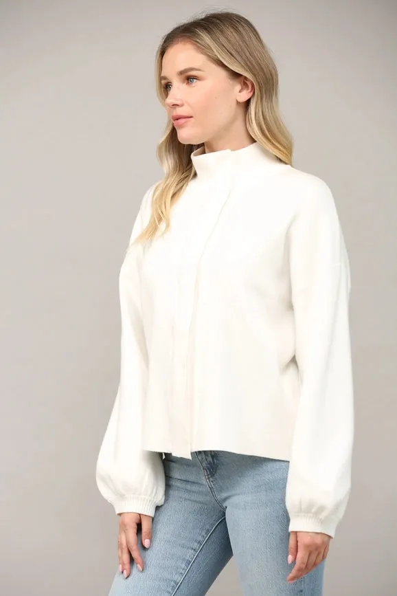 Zip Up Mock Neck Sweater Jacket CREAM