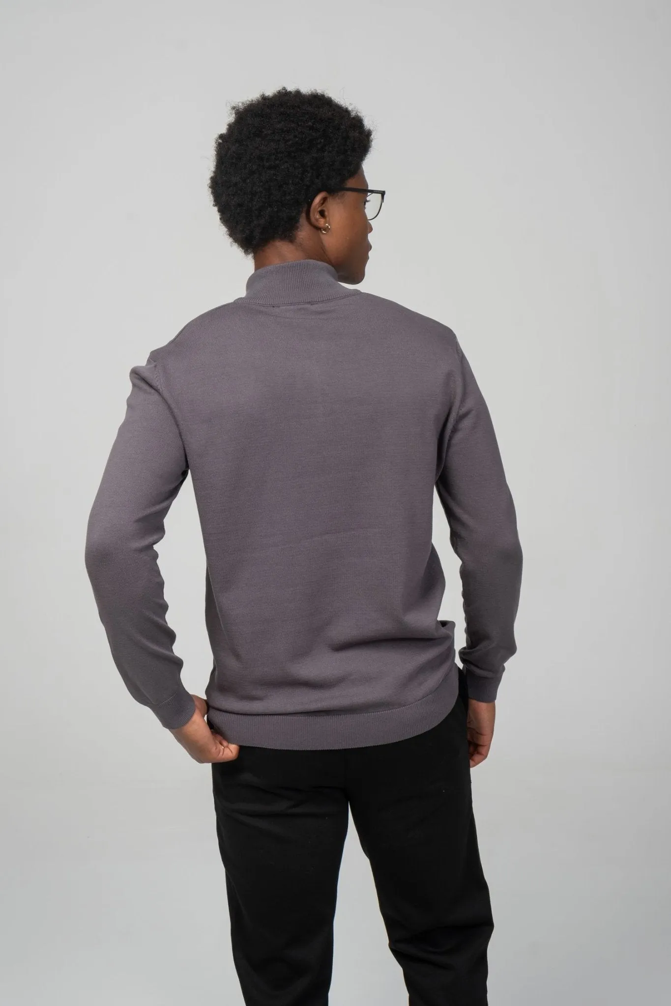 Zipper Closure Mock Neck Sweater - Anthracite